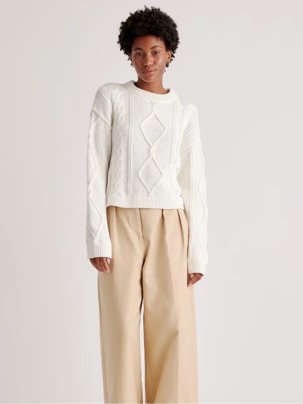 Quince 100% Organic Cotton Cable Knit Sweater Ivory EUC Small